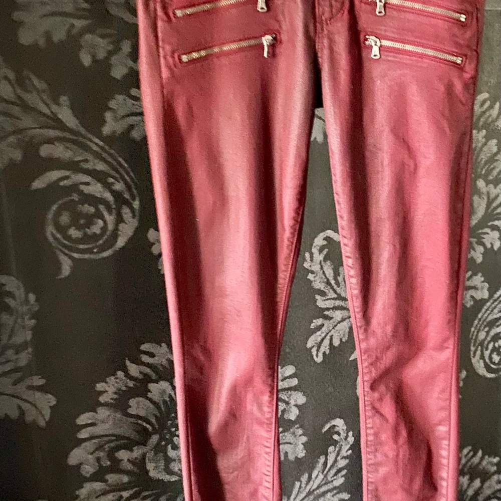 PAIGE Red Denim Pants with Zipper Accents